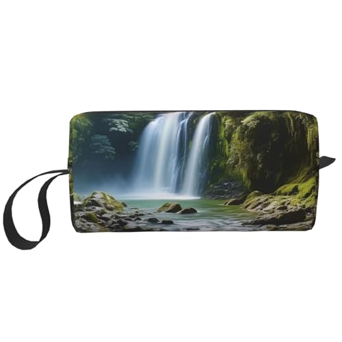 Kosmetiktasche mit Wasserfall-Landschaftsmalerei für Damen, tragbare Make-up-Tasche, Reise-Aufbewahrungstasche, für den täglichen Gebrauch, große Kapazität, Kulturbeutel, weiß, Einheitsgröße von OUSIKA