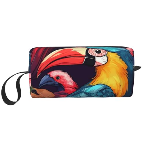 Kosmetiktasche mit tropischem Wildvogel für Damen, tragbare Make-up-Tasche, Reise-Aufbewahrungstasche, für den täglichen Gebrauch, große Kapazität, Kulturbeutel, weiß, Einheitsgröße von OUSIKA