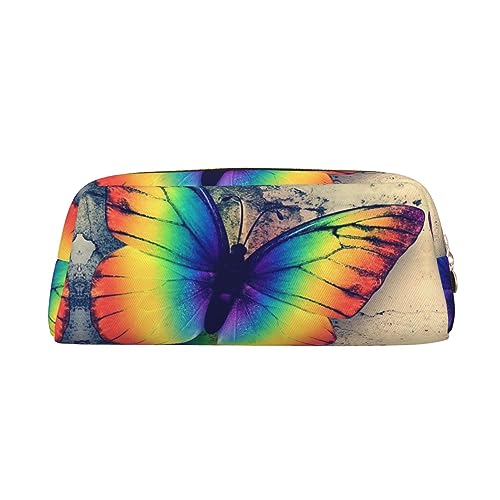 Make-up-Tasche aus Leder, Motiv: Regenbogen-Schmetterling, Reise-Kulturbeutel, Kosmetiktasche, tägliche Aufbewahrungstasche für Damen, gold, Einheitsgröße, Taschen-Organizer von OUSIKA