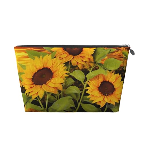Make-up-Tasche aus Leder für Damen, Reise-Kulturbeutel, Sonnenblume, Kosmetiktasche, große Make-up-Tasche mit Reißverschluss, silber, Einheitsgröße Make-up-Tasche aus Leder für Damen, Reise-Kulturbeutel, Sonnenblume, Kosmetiktasche, große Make-up-Tasche mit Reißverschluss, silber, Einheitsgröße von OUSIKA