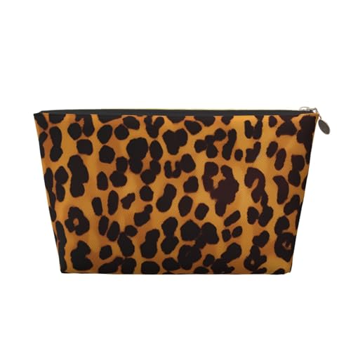 Make-up-Tasche aus Leder für Damen, Reise-Kulturbeutel, coole Geparden-Leoparden-Kosmetiktasche, große Make-up-Tasche mit Reißverschluss, gold, Einheitsgröße von OUSIKA