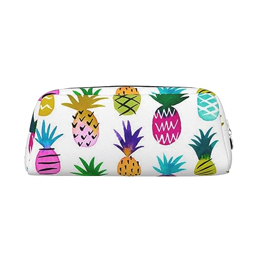 Make-up-Tasche mit Regenbogen-Ananas-Motiv, Leder, für Reisen, Kulturbeutel, Kosmetiktasche, tägliche Aufbewahrungstasche für Damen, silber, Einheitsgröße, Taschen-Organizer von OUSIKA