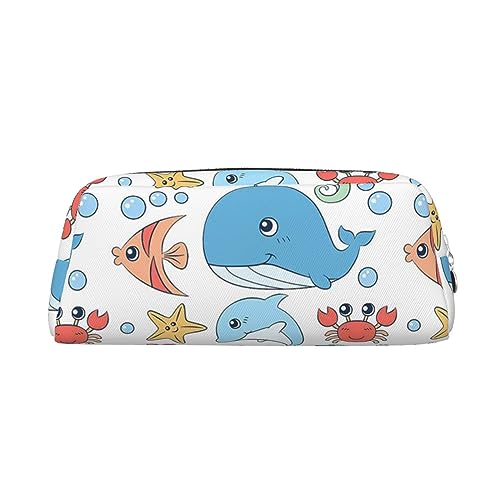 Marine Life Make-up-Tasche Leder Federmäppchen Reise Kulturbeutel Kosmetiktasche Täglich Aufbewahrungstasche für Frauen, silber, Einheitsgröße, Taschen-Organizer von OUSIKA