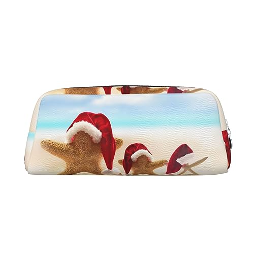 Merry Christmas Beach Makeup Bag Leather Pencil Case Travel Toiletry Bag Cosmetic Bag Daily Storage Bag for Women, silber, Einheitsgröße, Taschen-Organizer von OUSIKA