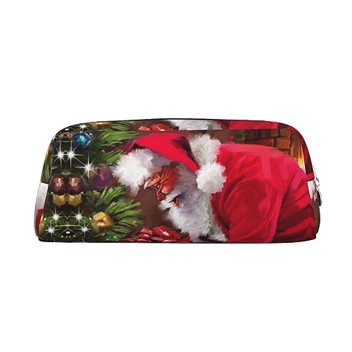 Merry Christmas Santa Claus Make-up Tasche Leder Federmäppchen Reise Kulturbeutel Kosmetiktasche Täglich Aufbewahrungstasche für Frauen, silber, Einheitsgröße, Taschen-Organizer von OUSIKA