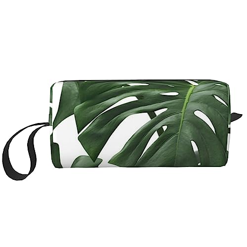 Monstera Leaves Kosmetiktaschen für Frauen Tragbare Make-up-Tasche Reise Aufbewahrungstasche Täglich Empfang Tasche Große Kapazität Kulturbeutel, weiß, Einheitsgröße von OUSIKA