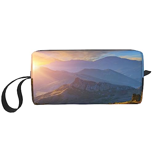 Mountain Sunrise Kosmetiktaschen für Frauen Tragbare Make-up-Tasche Reise Aufbewahrungstasche Täglich Empfang Tasche Große Kapazität Kulturbeutel, weiß, Einheitsgröße von OUSIKA