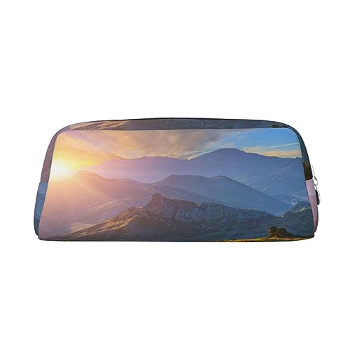 Mountain Sunrise Make-up-Tasche Leder Federmäppchen Reise Kulturbeutel Kosmetiktasche Täglich Aufbewahrungstasche für Frauen, silber, Einheitsgröße, Taschen-Organizer von OUSIKA