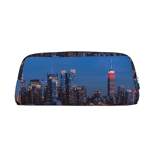 New York City Night Make-up-Tasche Leder Federmäppchen Reise Kulturbeutel Kosmetiktasche Täglich Aufbewahrungstasche für Frauen, silber, Einheitsgröße, Taschen-Organizer von OUSIKA