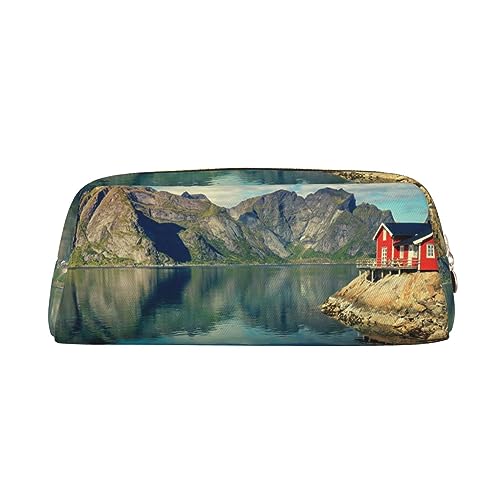 Norway Fjord Nature Cape Make-up Tasche Leder Federmäppchen Reise Kulturbeutel Kosmetiktasche Täglich Aufbewahrungstasche für Frauen, gold, Einheitsgröße, Taschen-Organizer von OUSIKA