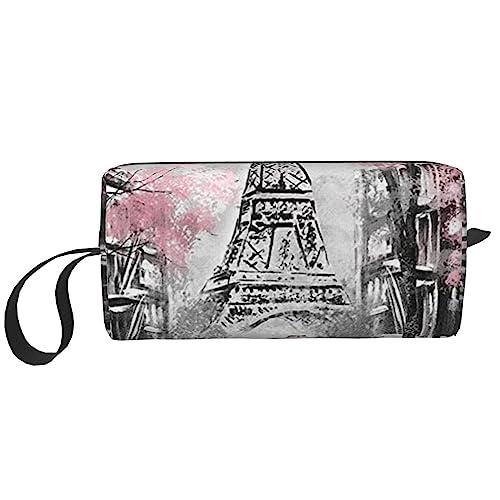 Ölgemälde Eiffelturm Moderne Paar Kosmetiktaschen für Frauen Tragbare Make-up-Tasche Reise Aufbewahrungstasche Täglich Empfangen Tasche Große Kapazität Kulturbeutel, weiß, Einheitsgröße von OUSIKA