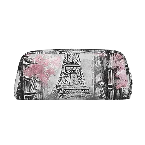 Ölgemälde Eiffelturm Moderne Paar Make-up Tasche Leder Federmäppchen Reise Kulturbeutel Kosmetiktasche Tägliche Aufbewahrungstasche für Frauen, silber, Einheitsgröße, Taschen-Organizer von OUSIKA