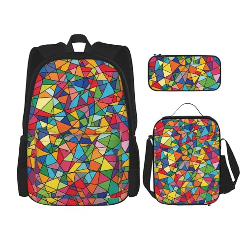 OUSIKA 3 Stück helle geometrische Formen Druck Rucksack Sets Casual Daypack mit Lunchbox Federmäppchen für Damen und Herren, Schwarz , Einheitsgröße, Rucksack, Rucksäcke von OUSIKA