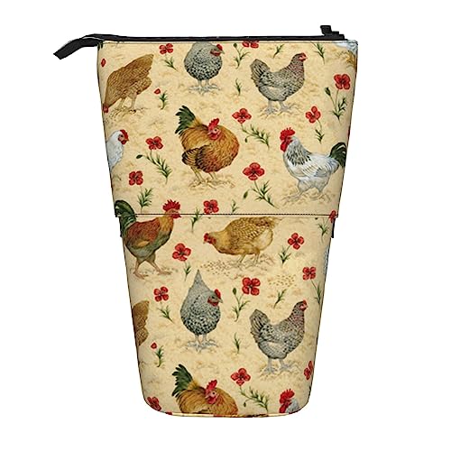 OUSIKA Art Huhn Tier Bleistift Fall Teleskop Stift Tasche Kosmetik Tasche Organizer Nette Stand-Up Stift Beutel, Schwarz , Einheitsgröße, Münzbeutel von OUSIKA