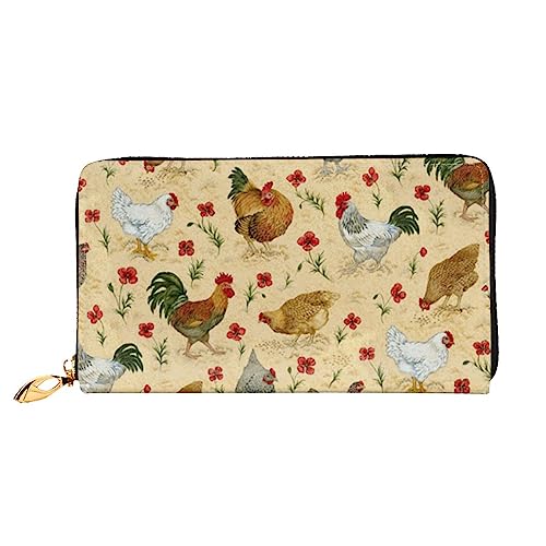 OUSIKA Art Huhn Tier Damen Geldbörse Leder Große Kapazität Reißverschluss Clutch Handtasche Münzbörse für Frauen, Schwarz , Einheitsgröße von OUSIKA