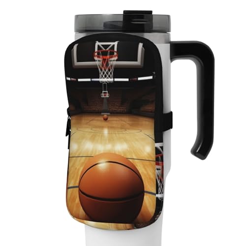 OUSIKA Basketball Arena Print Wasserflasche Beutel Tumbler Pouch Bag Handheld Sport Trinkflasche Zubehör Tasche Reißverschluss Beutel Gürteltasche für Männer Frauen, Schwarz , M von OUSIKA