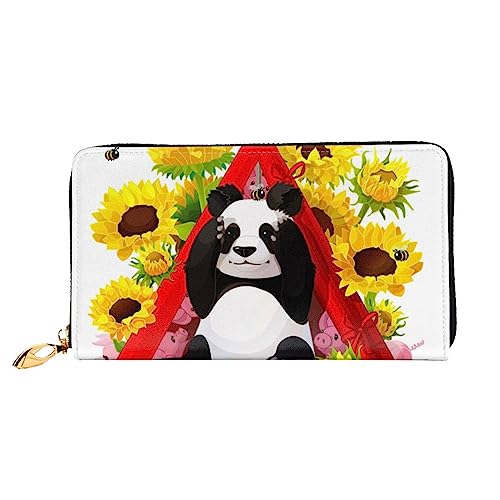 OUSIKA Blume Sonnenblume Schwein Panda Damen Geldbörse Leder Große Kapazität Reißverschluss Clutch Handtasche Münzbörse für Frauen, Schwarz , Einheitsgröße von OUSIKA