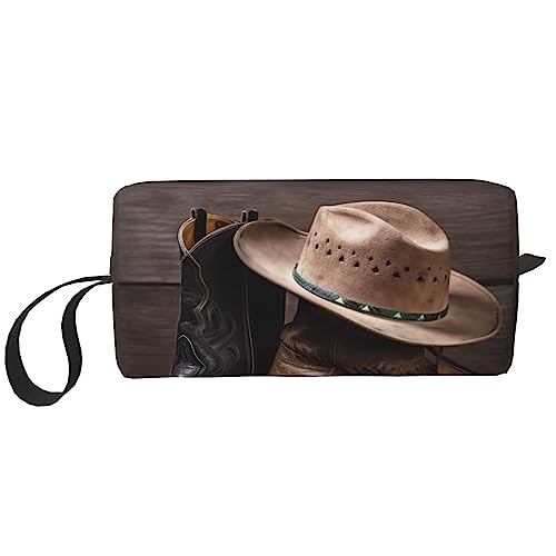 OUSIKA Cowboyhut und Stiefel Kosmetiktaschen für Frauen Tragbare Make-up-Tasche Reise Aufbewahrungstasche Täglich Empfang Tasche Große Kapazität Kulturbeutel, Weiß, Einheitsgröße, weiß, Einheitsgröße von OUSIKA