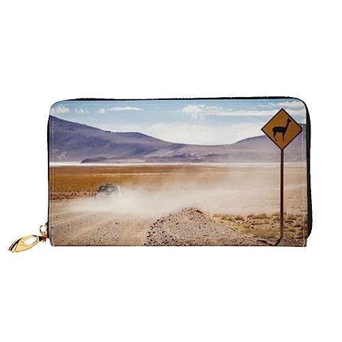 OUSIKA Desert Llama Warnschild Damen Geldbörse Leder Große Kapazität Reißverschluss Clutch Handtasche Münzbörse für Frauen, Schwarz , Einheitsgröße von OUSIKA