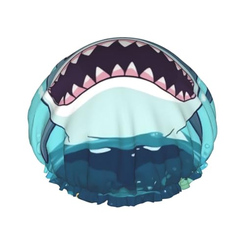 OUSIKA Duschhaube, wiederverwendbar, für Damen, langes Haar, doppellagig, wasserdicht, Cartoon-Hai, schwimmend im Wasser, elastischer Duschhut, Haarschutz für Damen, Spa-Salon OUSIKA Duschhaube, wiederverwendbar, für Damen, langes Haar, doppellagig, wasserdicht, Cartoon-Hai, schwimmend im Wasser, elastischer Duschhut, Haarschutz für Damen, Spa-Salon von OUSIKA