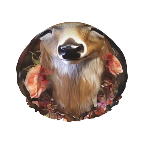 OUSIKA Duschhaube, wiederverwendbar, für Damen, langes Haar, doppellagig, wasserdicht, Haarkappen, Hirsch mit Blumen, elastischer Duschhut, Haarschutz für Damen, Spa-Salon OUSIKA Duschhaube, wiederverwendbar, für Damen, langes Haar, doppellagig, wasserdicht, Haarkappen, Hirsch mit Blumen, elastischer Duschhut, Haarschutz für Damen, Spa-Salon von OUSIKA