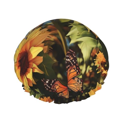 OUSIKA Duschhaube, wiederverwendbar, für Damen, langes Haar, doppellagig, wasserdicht, Sonnenblumen und Schmetterlinge, elastischer Duschhut, Haarschutz für Damen, Spa-Salon OUSIKA Duschhaube, wiederverwendbar, für Damen, langes Haar, doppellagig, wasserdicht, Sonnenblumen und Schmetterlinge, elastischer Duschhut, Haarschutz für Damen, Spa-Salon von OUSIKA