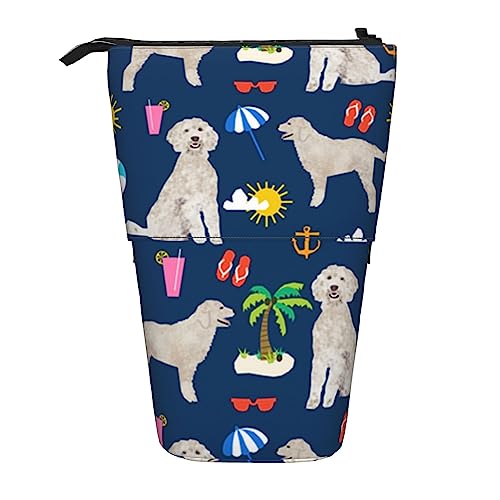 OUSIKA Federmäppchen mit Motiv Golden Retriever, Motiv: Strand, teleskopisch, für Stifte, Kosmetiktasche, Organizer, Schwarz , Einheitsgröße, Münzbeutel von OUSIKA