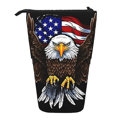 OUSIKA Federmäppchen mit USA-Flagge, Patriotischer Adler, niedliches Federmäppchen, Teleskop-Bleistiftbeutel, Pop-Up-Stifthalter, Make-up-Tasche für Geschenk, Schwarz , Einheitsgröße, Münzbeutel von OUSIKA