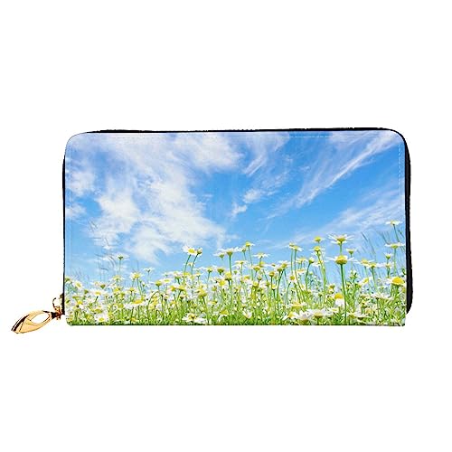 OUSIKA Fresh Daisy Damen Geldbörse Leder Große Kapazität Reißverschluss Clutch Handtasche Münzbörse für Frauen, Schwarz , Einheitsgröße von OUSIKA