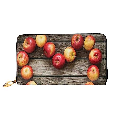 OUSIKA Frische Reife Äpfel Damen Geldbörse Leder Große Kapazität Reißverschluss Clutch Handtasche Münzbörse für Frauen, Schwarz , Einheitsgröße von OUSIKA