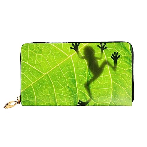 OUSIKA Frosch Blätter Damen Geldbörse Leder Große Kapazität Reißverschluss Clutch Handtasche Münzbörse für Frauen, Schwarz , Einheitsgröße von OUSIKA