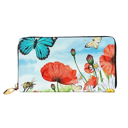 OUSIKA Frühling Blumen Damen Geldbörse Leder Große Kapazität Reißverschluss Clutch Handtasche Münzbörse für Frauen, Schwarz , Einheitsgröße von OUSIKA