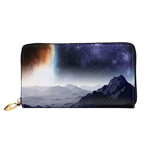 OUSIKA Galaxy Planet Nature Damen Geldbörse Leder Große Kapazität Reißverschluss Clutch Handtasche Münzbörse für Frauen, Schwarz , Einheitsgröße von OUSIKA