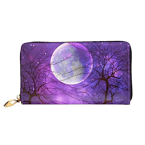 OUSIKA Galaxy and Moon Lila Damen Geldbörse Leder Große Kapazität Reißverschluss Clutch Handtasche Münzbörse für Frauen, Schwarz , Einheitsgröße von OUSIKA