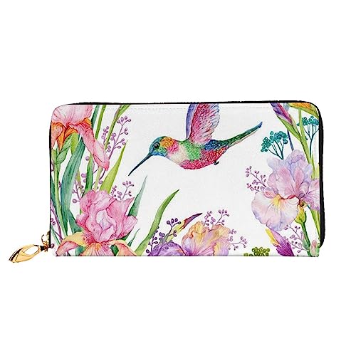 OUSIKA Garten mit Vögeln und Blumen Damen Geldbörse Leder Große Kapazität Reißverschluss Clutch Handtasche Münzbörse für Frauen, Schwarz , Einheitsgröße von OUSIKA