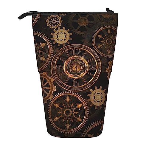 OUSIKA Gears Clock Bronze Century Federmäppchen Teleskop Stifttasche Kosmetiktasche Organizer Niedlich Stand-Up Stift Beutel, Schwarz , Einheitsgröße, Münzbeutel von OUSIKA