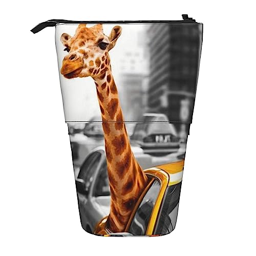 OUSIKA Giraffe In New York Federmäppchen Stehend Stiftebox Teleskopischer Bleistifthalter Bleistift Tasche Organizer Make-up Tasche, Giraffe in New York, Einheitsgröße, Teleskop-Bleistifthalter von OUSIKA