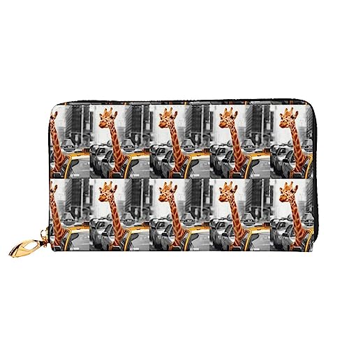 OUSIKA Giraffe in New York Damen Geldbörse Leder Große Kapazität Reißverschluss Clutch Handtasche Münzbörse für Frauen, Schwarz , Einheitsgröße von OUSIKA