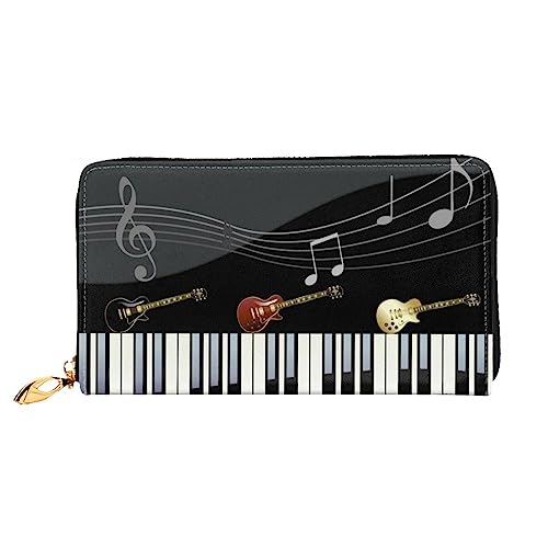 OUSIKA Gitarre Klavier Muster Damen Geldbörse Leder Große Kapazität Reißverschluss Clutch Handtasche Münzbörse für Frauen, Schwarz , Einheitsgröße von OUSIKA