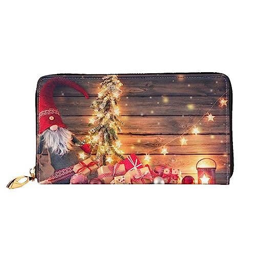 OUSIKA Gnomes Santa Damen Geldbörse Leder Große Kapazität Reißverschluss Clutch Handtasche Münzbörse für Frauen, Schwarz , Einheitsgröße von OUSIKA