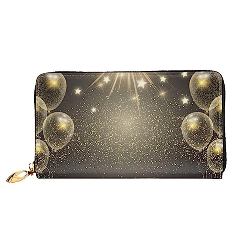 OUSIKA Golden Balloon Damen Geldbörse Leder Große Kapazität Reißverschluss Clutch Handtasche Münzbörse für Frauen, Schwarz , Einheitsgröße von OUSIKA