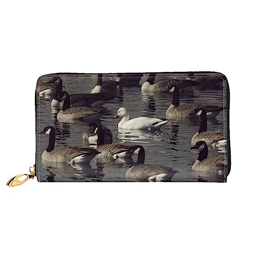 OUSIKA Goose Damen Geldbörse Leder Große Kapazität Reißverschluss Clutch Handtasche Münzbörse für Frauen, Schwarz , Einheitsgröße von OUSIKA