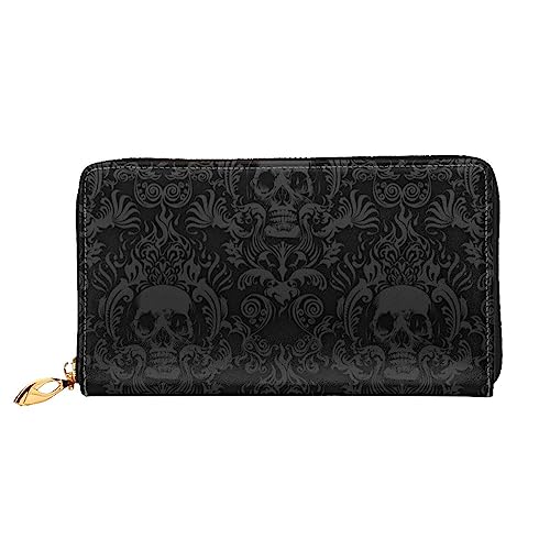 OUSIKA Gothic Schädel Muster Damen Geldbörse Leder Große Kapazität Reißverschluss Clutch Handtasche Münzbörse für Frauen, Schwarz , Einheitsgröße von OUSIKA