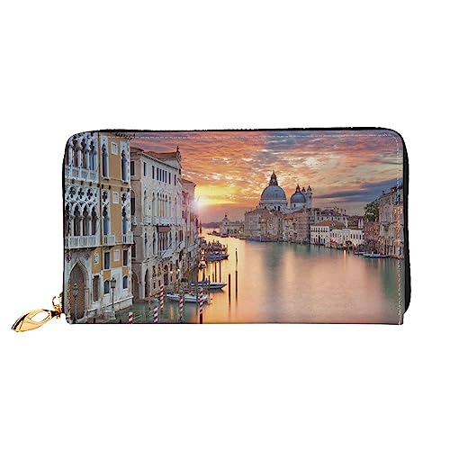 OUSIKA Grand Canal Damen Geldbörse Leder Große Kapazität Reißverschluss Clutch Handtasche Münzbörse für Frauen, Schwarz , Einheitsgröße von OUSIKA