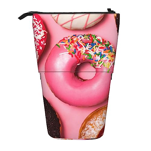 OUSIKA Graue Hölzer und Vögel Federmäppchen Stehende Stiftebox Teleskop-Bleistifthalter Bleistift Tasche Organizer Make-up Tasche, Rosa Donut, Einheitsgröße, Teleskop-Bleistifthalter von OUSIKA