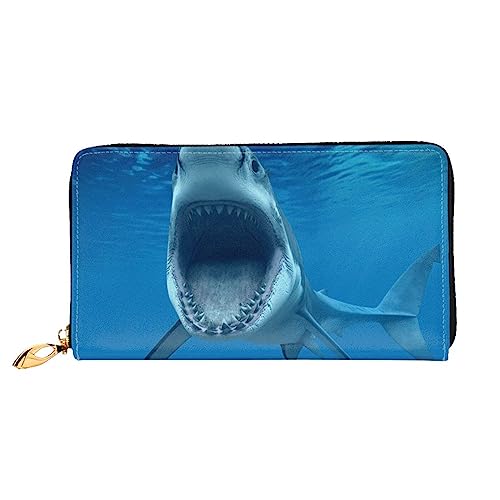 OUSIKA Great White Shark Damen Geldbörse Leder Große Kapazität Reißverschluss Clutch Handtasche Münzbörse für Frauen, Schwarz , Einheitsgröße von OUSIKA