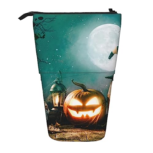 OUSIKA Green Tree Misty Landscape Federmäppchen Stehende Stiftebox Teleskop-Bleistifthalter Bleistifttasche Organizer Make-up-Tasche, Halloween Kürbis, Einheitsgröße, Teleskop-Bleistifthalter von OUSIKA