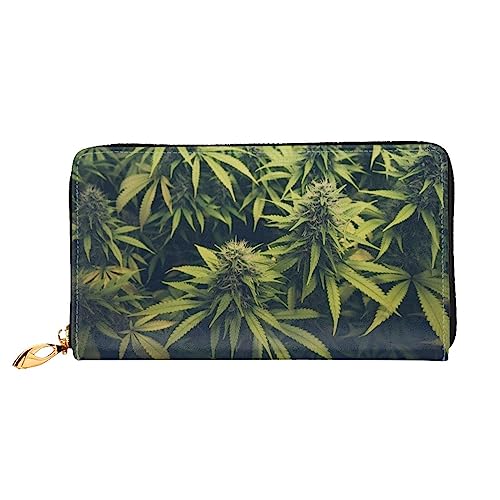 OUSIKA Green Weed Damen Geldbörse Leder Große Kapazität Reißverschluss Clutch Handtasche Münzbörse für Frauen, Schwarz , Einheitsgröße von OUSIKA