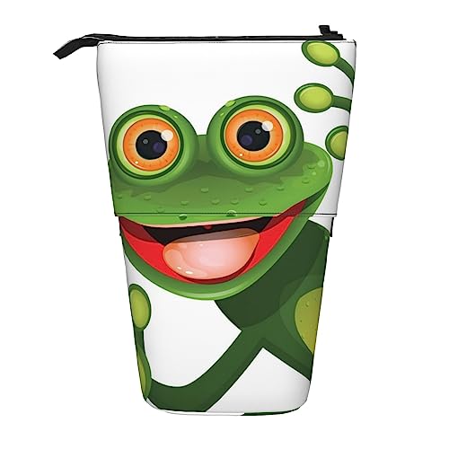 OUSIKA Grüner Frosch Federmäppchen Teleskop Stifttasche Kosmetiktasche Organizer Niedlich Stand-Up Stiftebeutel, Schwarz , Einheitsgröße, Münzbeutel von OUSIKA