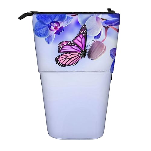 OUSIKA Grünes Wassergras Federmäppchen Stehende Stiftebox Teleskop Bleistifthalter Bleistift Tasche Organizer Make-up Tasche, Blumen und Schmetterling, Einheitsgröße, Teleskop-Bleistifthalter von OUSIKA